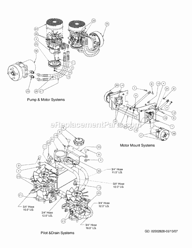 Hydro Hose & Pump Assembly Diagram and Parts List for M48-KW 53AI8CTV750 Cub Cadet Sprayer